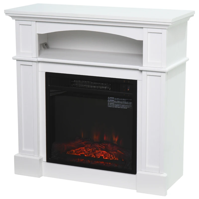 HOMCOM 31.75" W x 31" H Electric Fireplace Mantel TV Stand, Media Console Center Cabinet with a Shelf, White