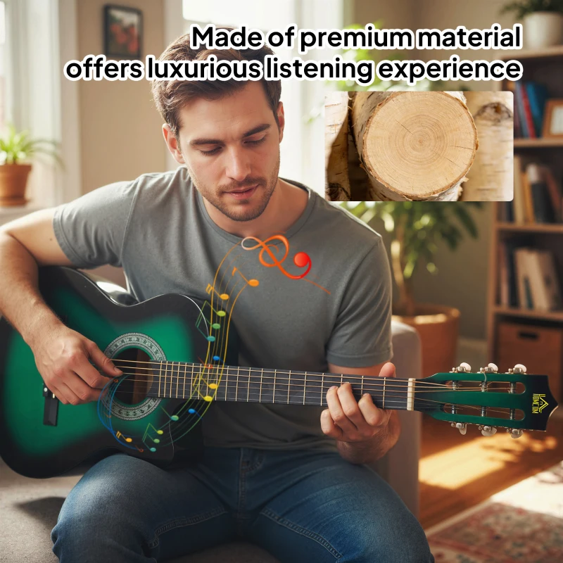 Soozier 38 Inch Classical Acoustic Electric Guitar with Gloss Finish, Strings, Picks, Shoulder Strap and Case Bag, Dark Green