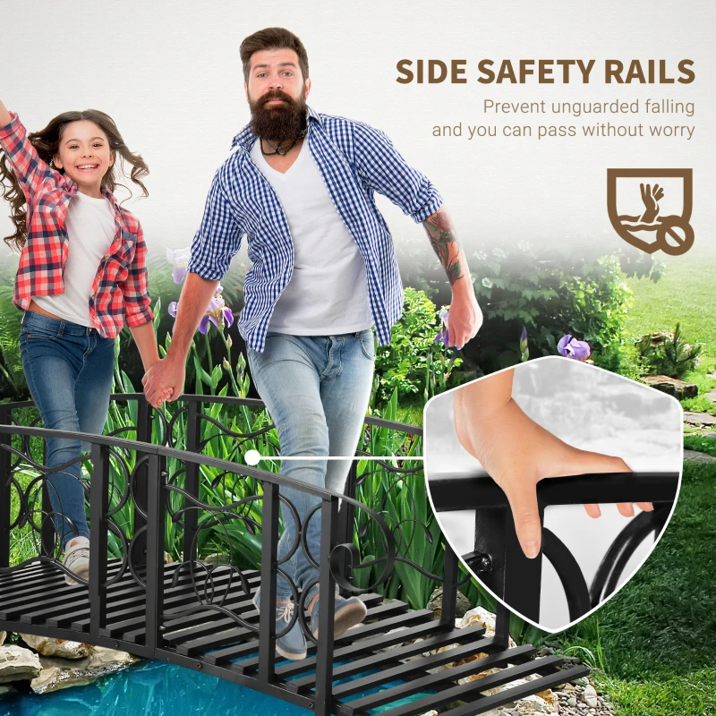 Outsunny 6' Metal Arch Backyard Garden Bridge with 660 lbs. Weight Capacity, Safety Siderails, Vine Motifs, Easy Assembly, Black
