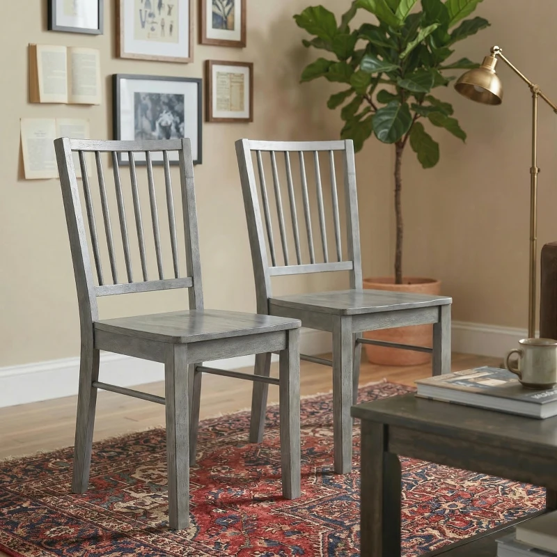 HOMCOM Dining Chairs Set of 2 Ergonomic Solid Wood, Armless Kitchen Chairs with Rubberwood Legs, Rustic Gray