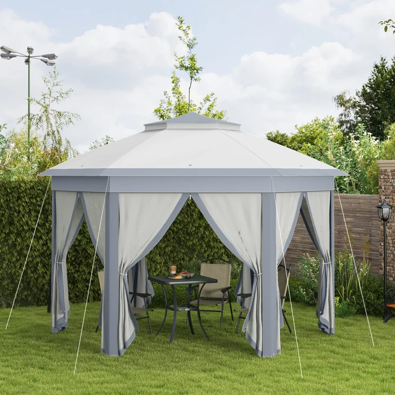 Outsunny 13' x 13' Pop Up Canopy Tent with Netting and Carry Bag, Instant Sun Shelter, Grey
