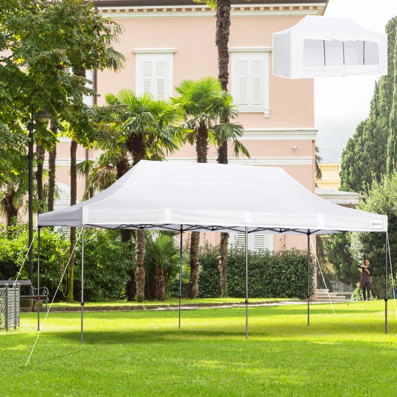 Outsunny 10' x 20' Pop Up Canopy Tent with Sidewalls & Doors, Instant Tents for Parties with Wheeled Carry Bag, Height Adjustable, for Outdoor, Garden, Patio, White