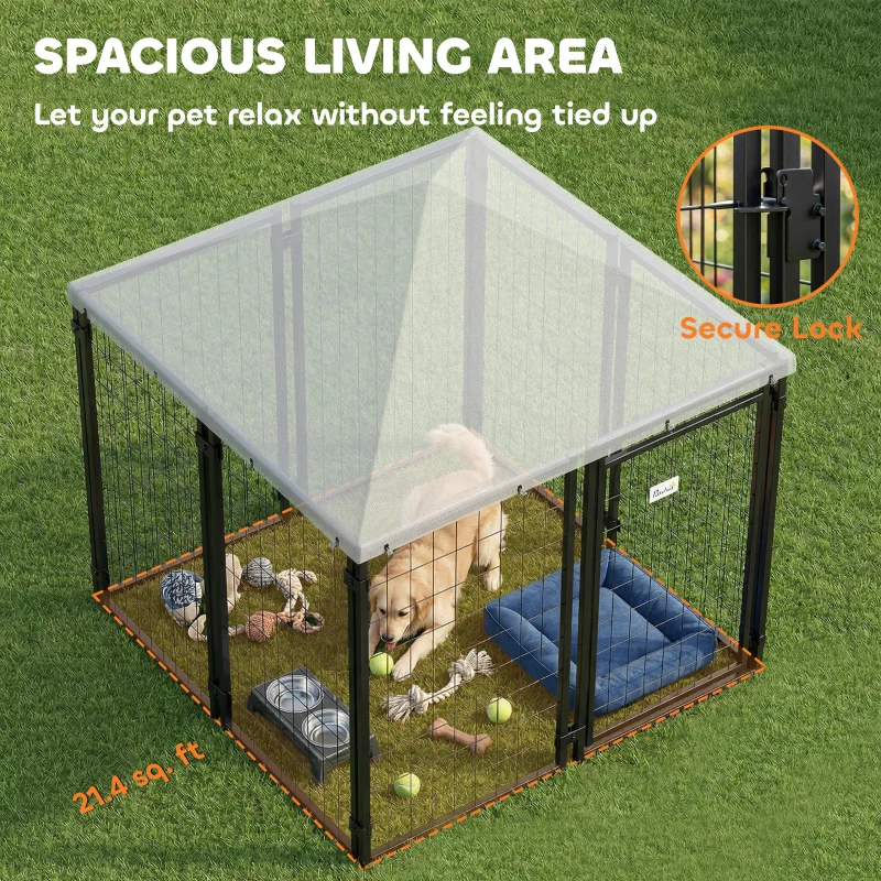 PawHut Lockable Dog House Kennel with Water-resistant Roof for Small and Medium Sized Pets, 4.7' x 4.7' x 5.1', Silver