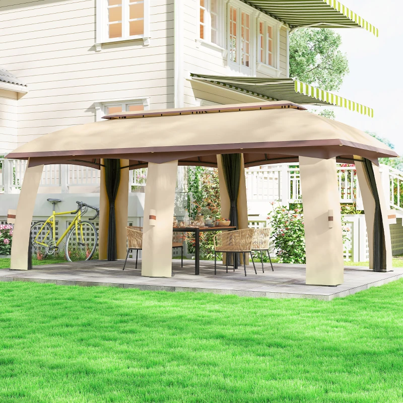 Outsunny 10' x 20' Patio Gazebo, Outdoor Gazebo Canopy Shelter with Netting, Vented Roof for Garden, Beige