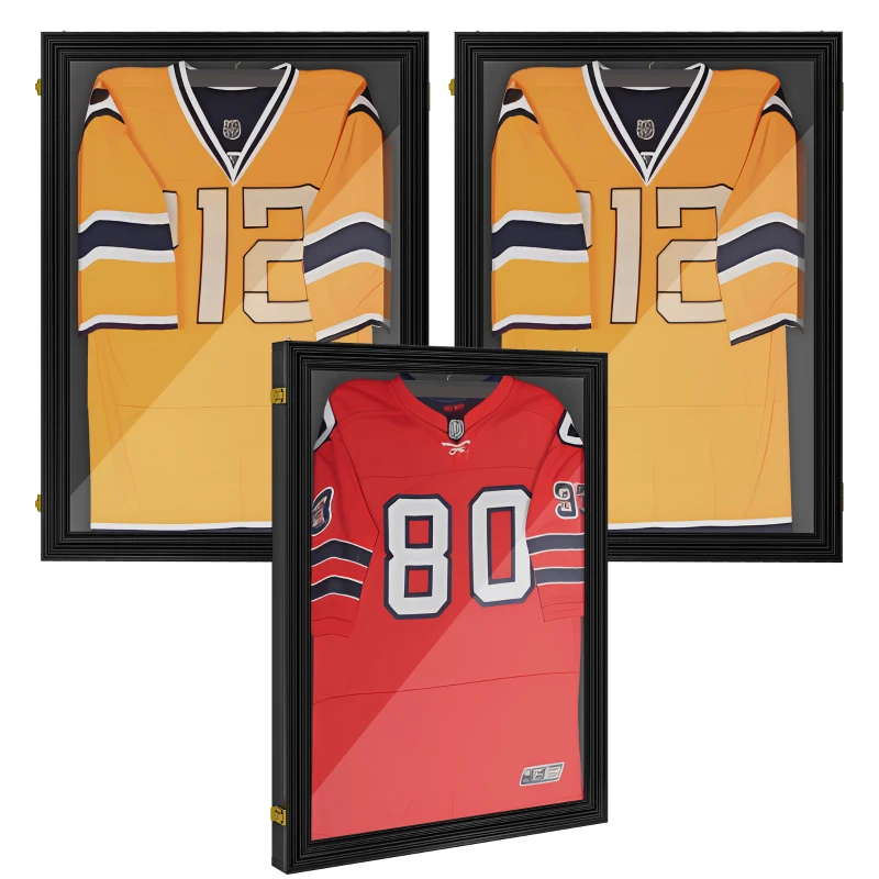 HOMCOM Set of 3 Jersey Display Frame Case, Acrylic Sports Shirt Shadow Box for Basketball Football Baseball, 23.5" x 31.5", Black