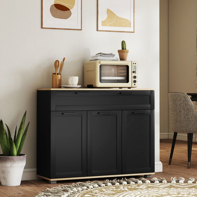 HOMCOM Sideboard Buffet Cabinet, Modern 40" Coffee Bar Cabinet with Wide Drawer, 3 Doors and 2 Adjustable Shelves, Black