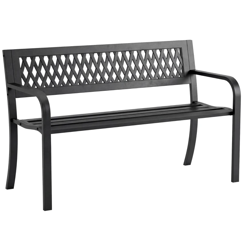 Outsunny Outdoor Bench with Floral Backrest 2 Seater Garden Bench with Armrests for Yard Park Balcony Black