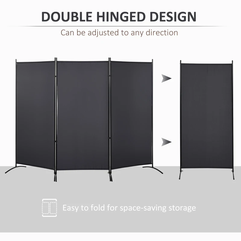 HOMCOM 6' 3 Panel Room Divider, Double Hinged Folding Wall Divider, Indoor Privacy Screen for Home Office,  Charcoal Grey