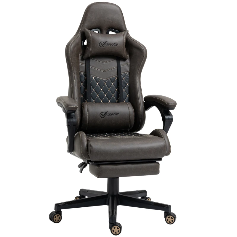 Vinsetto Racing Gaming Chair,  PU Leather Gamer Chair with High Back, Footrest, Lumbar Support, Adjustable Height, Brown
