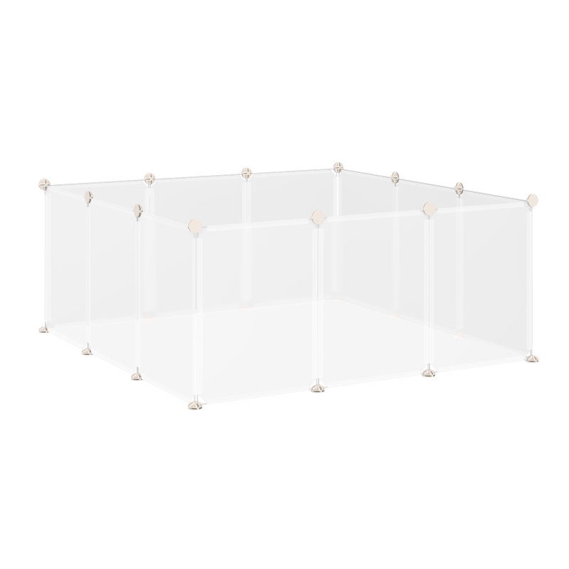 PawHut Pet Playpen DIY Small Animal Cage Open Enclosure Portable Plastic Fence 12 Panels for Guinea Pig Hedgehog White, 18" x 14"