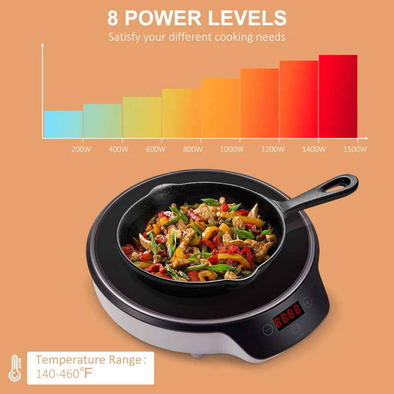 HOMCOM Portable Induction Cooktop, 1500W Electric Countertop Burner with LCD Display and Sensor Touch, Induction Hot Plate with 8 Power Settings and Crystal Glass, Black