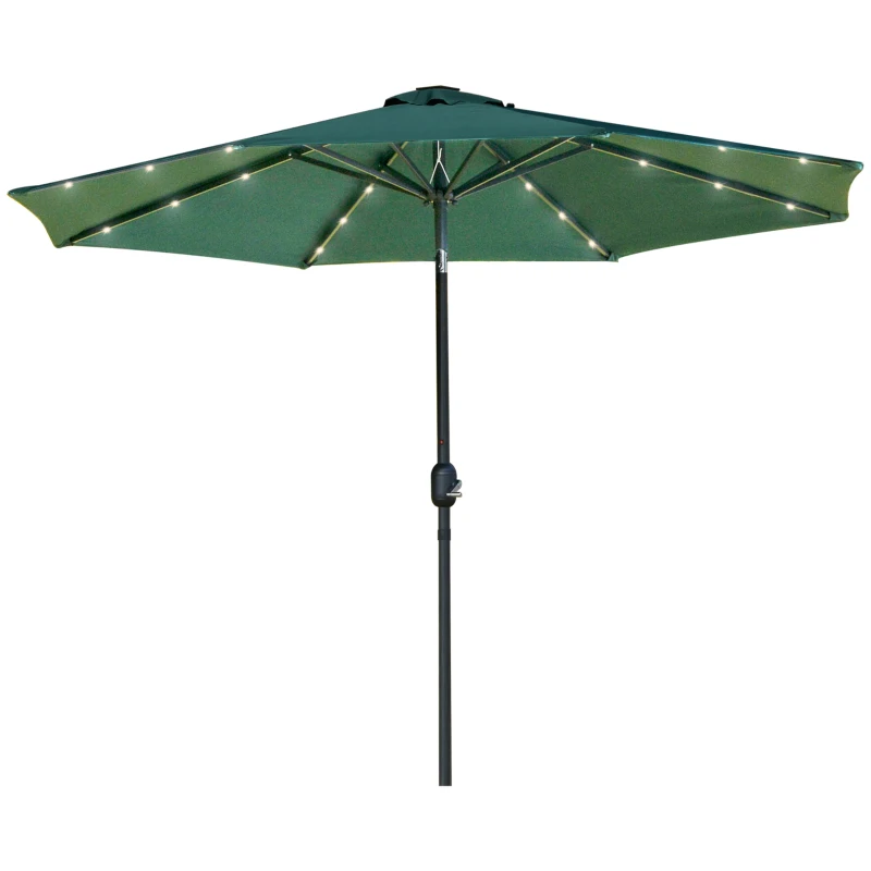 Outsunny 9ft Solar Patio Umbrella Outdoor Sunshade 24 LED Lights Tilt Canopy Green