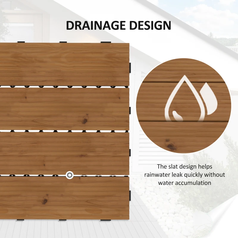 Outsunny 12 Pcs Garden Decking Tiles Wooden Outdoor Flooring Tiles for All Weather Use, Brown