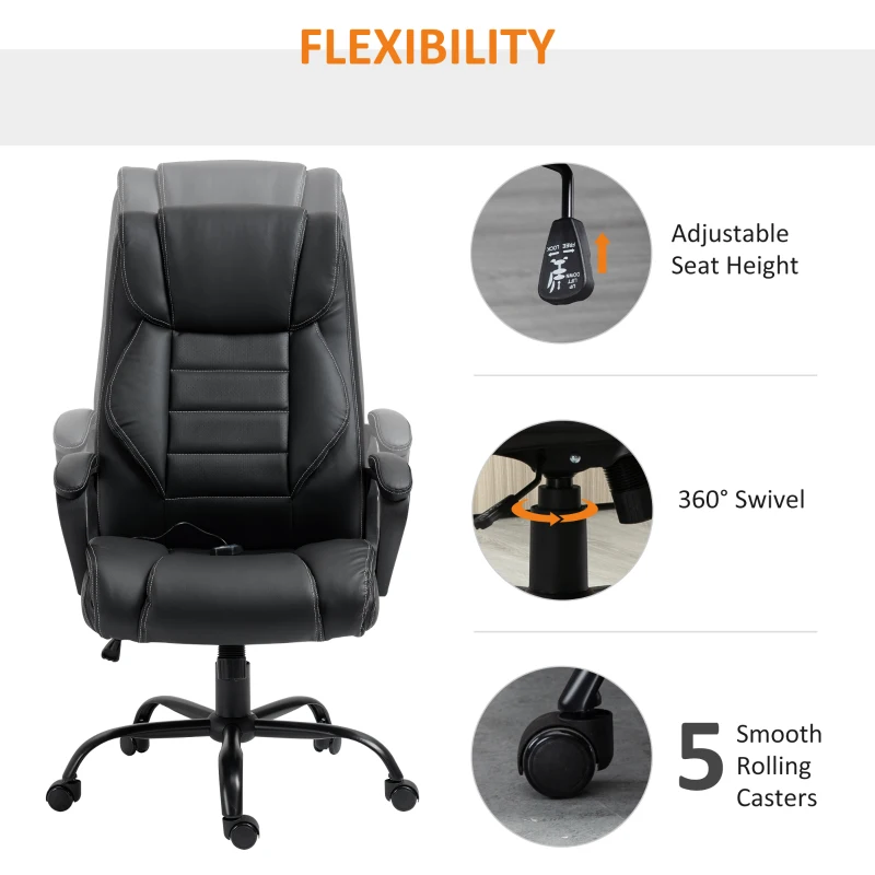Vinsetto Massage Office Chair, High Back Executive Office Chair with 6-Point Vibration, Timer, Adjustable Height, Swivel Seat and Rocking Function, Black