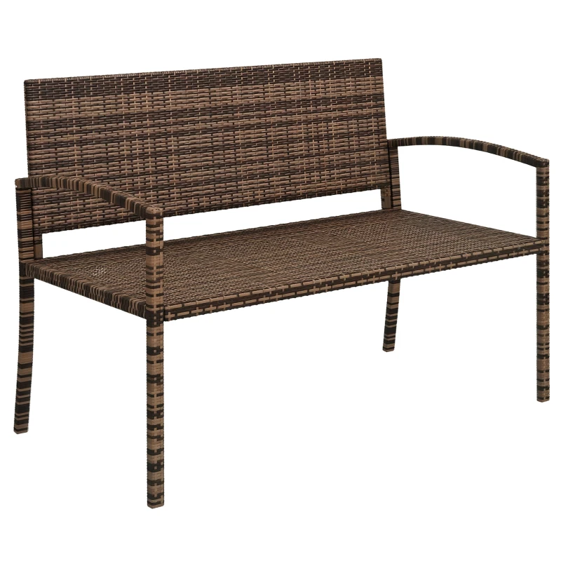 Outsunny Rattan Wicker Loveseat Garden Furniture Leisure Chair with Armrests Brown