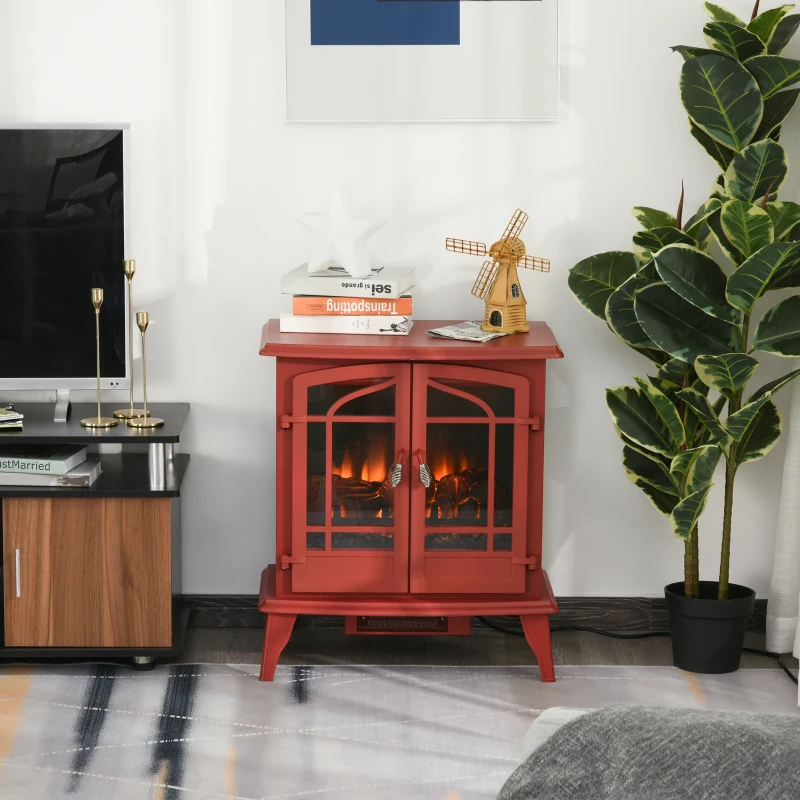 HOMCOM Electric Fireplace Heater, Fireplace Stove with Realistic LED Flames and Logs, Remote Control and Overheating Protection, 1400W, Red