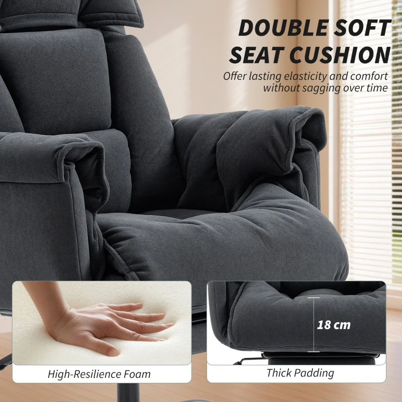 HOMCOM High Back Office Chair, Reclining Desk Chair with Footrest, High Resilience Foam, Rolling Wheels, Dark Gray