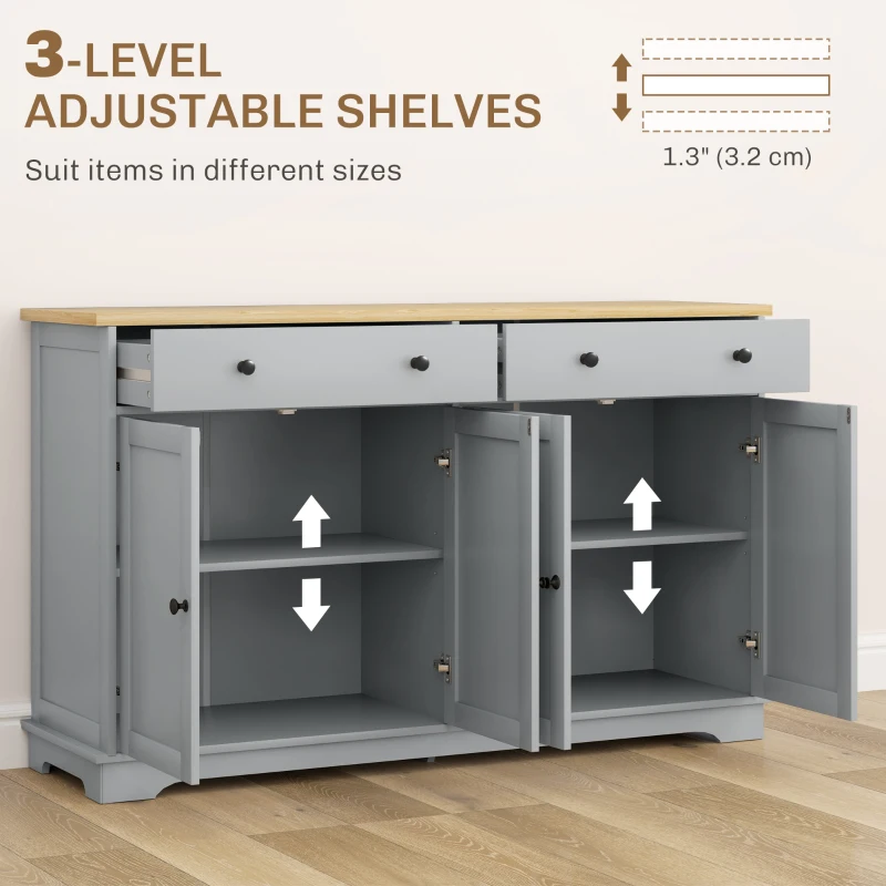 HOMCOM Modern Sideboard, Buffet Cabinet with Storage Drawers, Adjustable Shelves for Living Room, Dining Room, Entryway, Gray