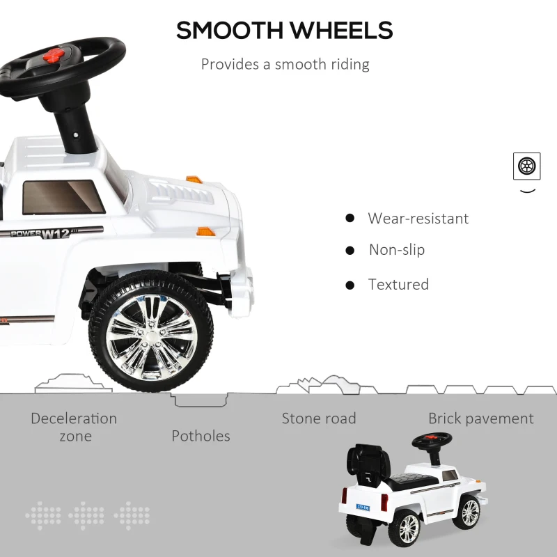 Aosom Kids Ride on Push Car, SUV Style Sliding Walking Car for Toddle with Horn, Music, Working Lights, White