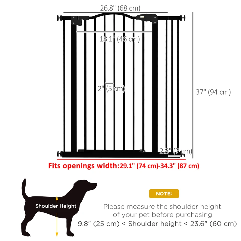 PawHut Extra Tall Dog Gate with Door, Pressure Fit, Auto Close, Double Locking for Doorways Hallways Stairs, 29"-34", Black