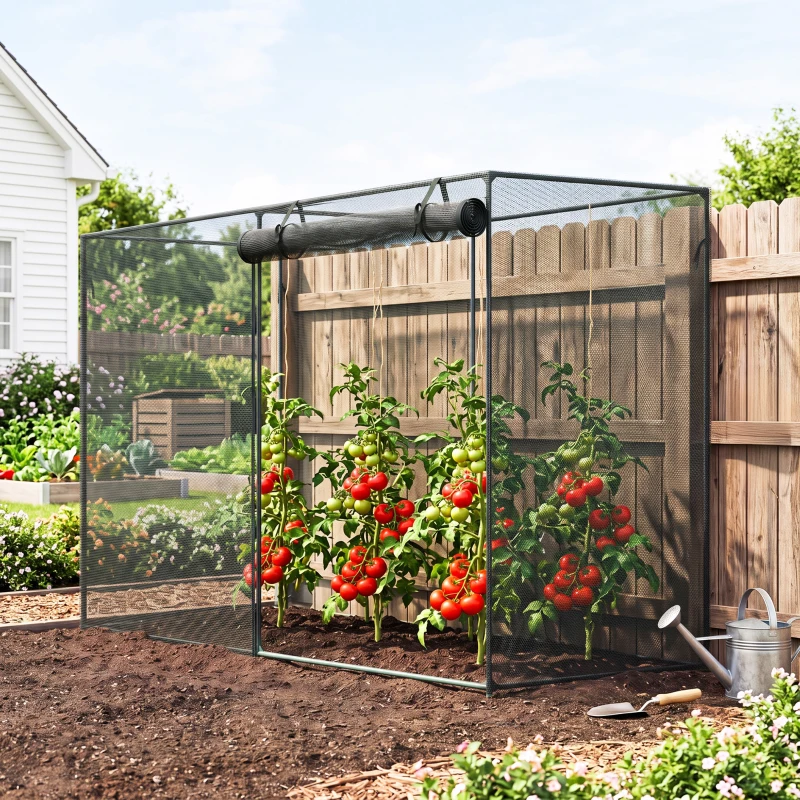 Outsunny 6 x 3ft Crop Cages for Garden, Plant Protectors from Animals, Storage Bag and 6 Ground Stakes, Black(m-2)
