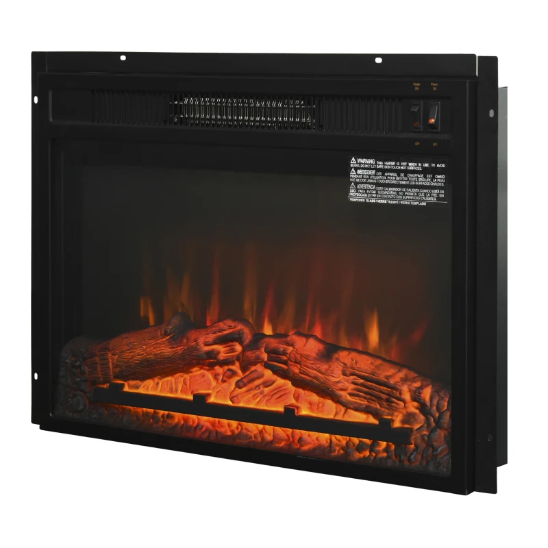 HOMCOM Electric Fireplace Insert for Wood Cabinets with Realistic Flame Effect and Automatic Shut-Off, Black