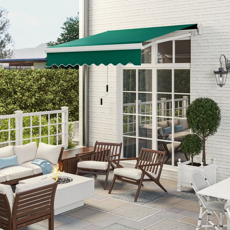 Outsunny 8' x 6.6' Patio Retractable Awning, Manual Exterior Sun Shade Deck Window Cover, Green