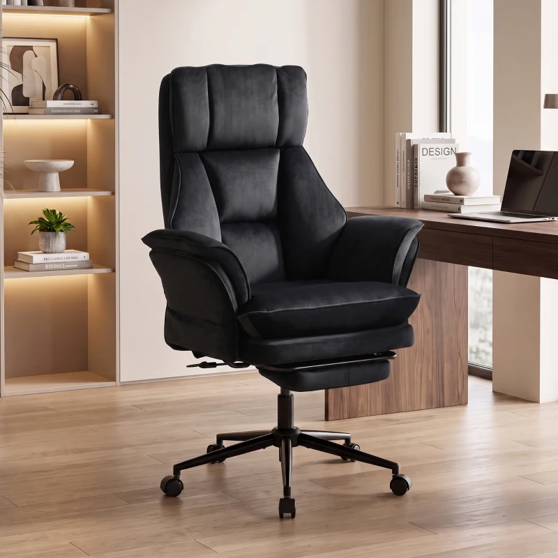 HOMCOM Cross Legged Office Chair with Footrest, 396 lbs Reclining Computer Desk Chair with High Back, Flip-up Armrests, Black