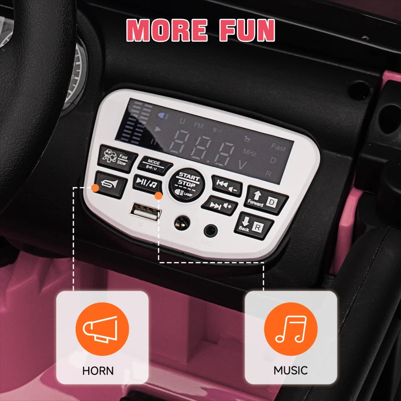 Qaba 12V Battery Powered Ride on Car, Ride on Truck w/ Remote, 4 Suspension Wheels, Music Horn Lights, Pink