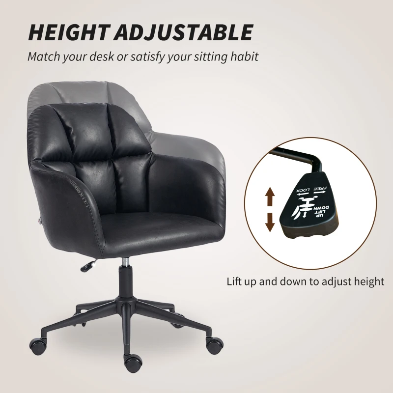 HOMCOM Swivel Office Chair, Faux Leather Desk Chair with Adjustable Height for Living Room, Bedroom, Study, Black