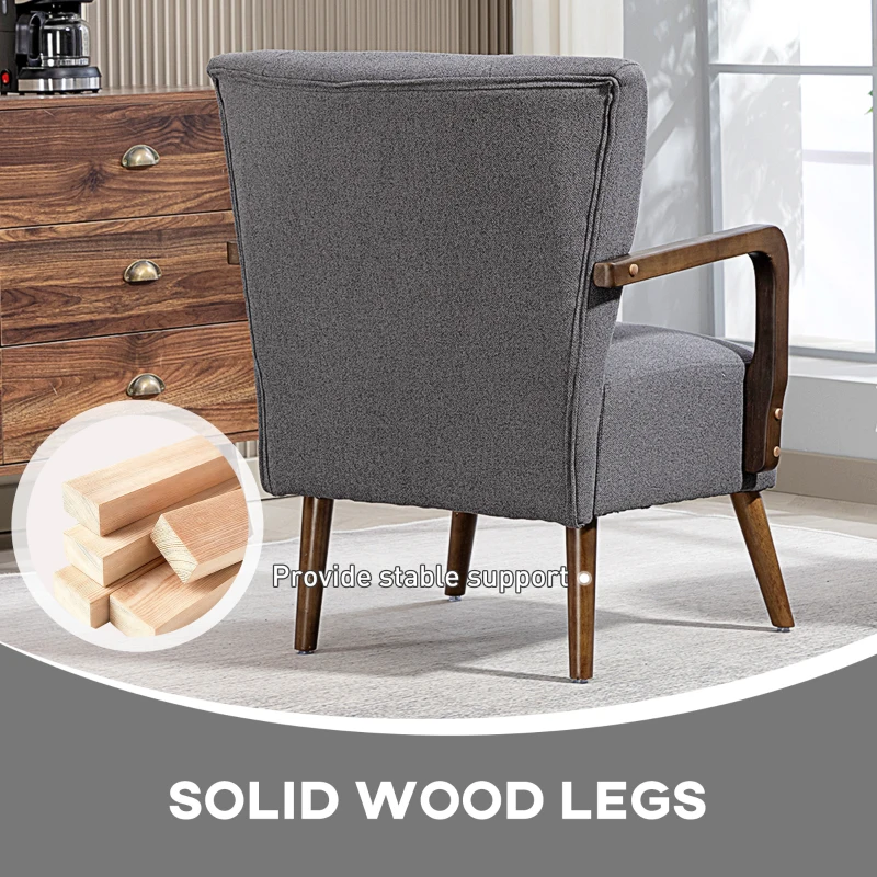 HOMCOM Accent Chair with Wooden Legs, Linen Fabric Armchair with Thick Padding, Comfy Chair for Living Room, Dark Grey