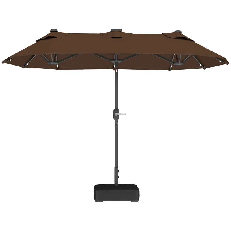 Outsunny 10FT Double-Sided Patio Umbrella with Solar Lights and Sandbag Base, Outdoor Umbrella with Push Button Tilt, Crank, Air Vents for Garden, Backyard, Deck, Pool, Market, Coffee