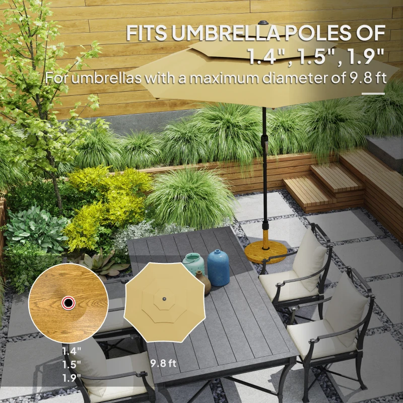 Outsunny Patio Umbrella Base Holder, Outdoor Umbrella Base with Adjustable Pads, Heavy Duty Patio Umbrella Stand Base for Garden, Poolside, Nature Wood