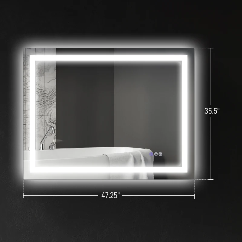 HOMCOM Dimmable Bathroom Mirror with Lights, 47" x 35" Backlit/Front Lit LED Mirror, Anti-Fog, Memory, Infinite Color Temp