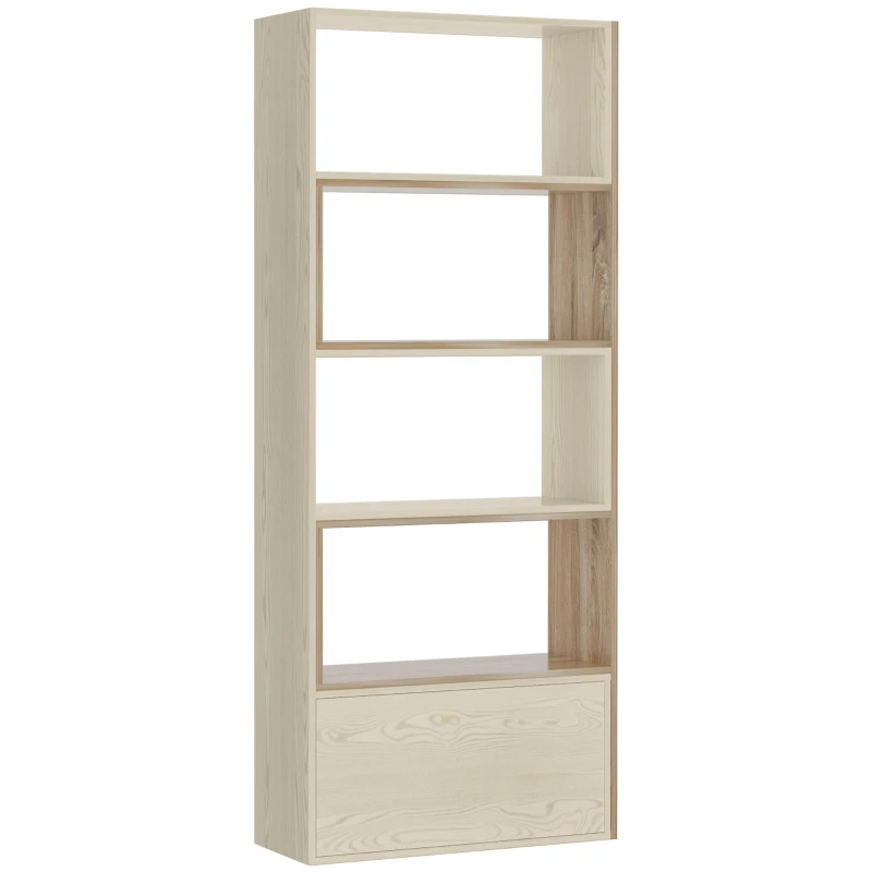 HOMCOM 4-Tier Corner Bookcase, Rotating Storage Display Shelf, Multifunction Tall Bookshelf, Space Saving Room Divider for Home Office, White Oak