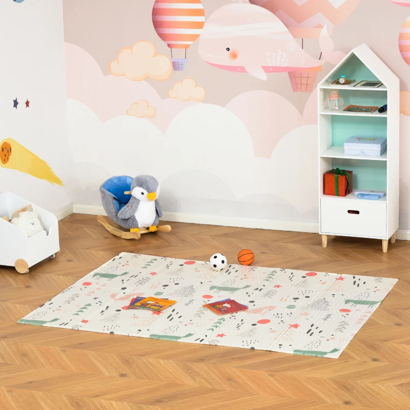 Qaba Foldable Baby Play Mat Educational Reversible XPE Floor Mat Heat-Insulating Crawling Toddler Foam Mat Portable Picnic Carpet Exercise Workout Mat for Indoor & Outdoor 79" x 59"