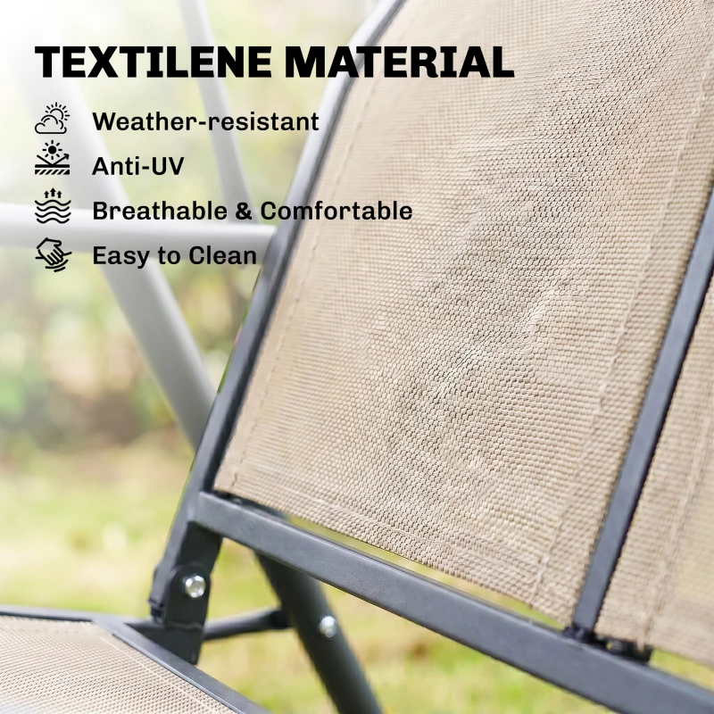 Outsunny 3-Seater Swing Chair Covered Garden Hammock A-Frame Outdoor Porch Glider Sling Seat with Adjustable Canopy Cover, Beige