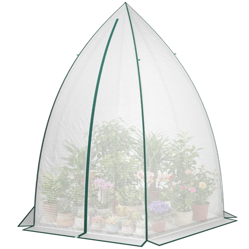 Outsunny 63" x 54" x 71" Tent-Style Mini Greenhouse, Portable Hot House for Plants with Zipper Roll Up Door and Window for Outdoor, Garden, Patio, White