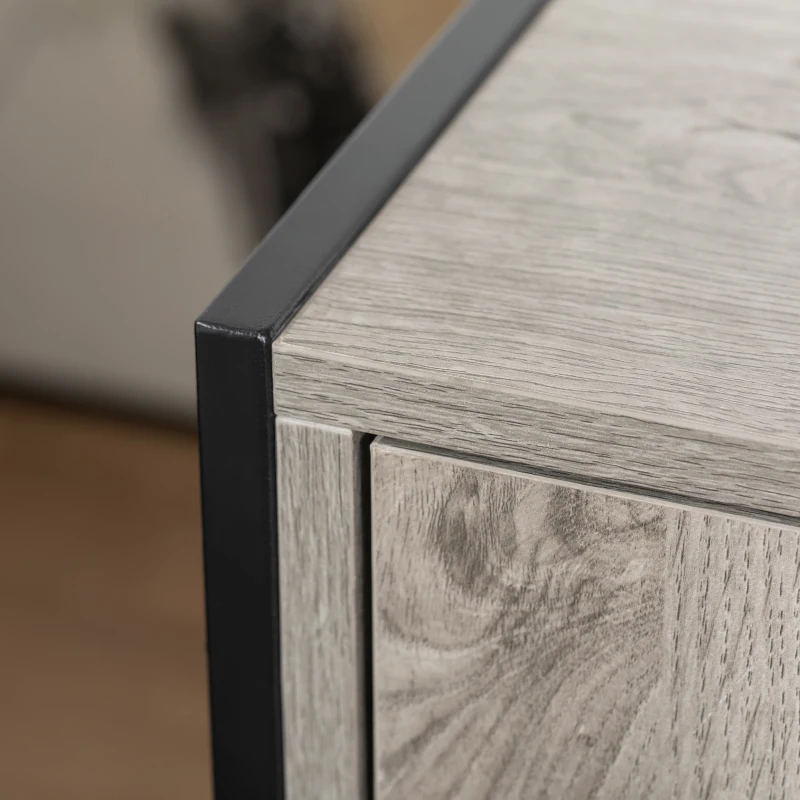 PawHut Large Wooden & Steel Cat Litter Box Enclosure, Kitten Washroom End Table, Indoor Hidden Cat House with Magnetic Doors & Storage Shelves, Gray