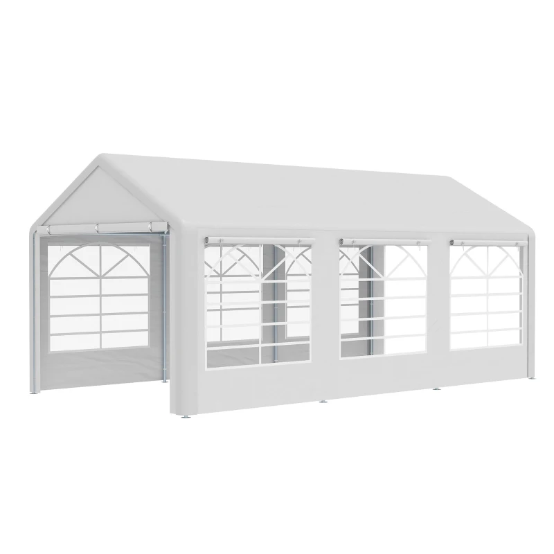 Outsunny 20’ x 10’ Heavy Duty Party Tent Outdoor Carport Canopy Shelter Gazobo with Sidewall, Zipper Door and Windows, White