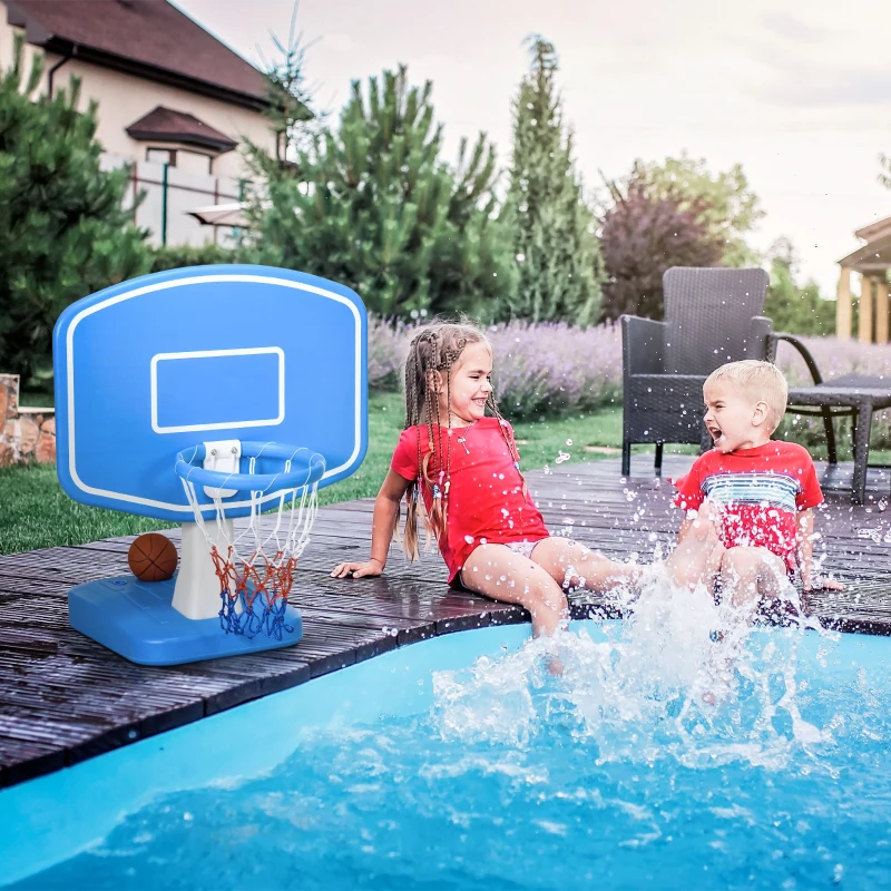 Outsunny Pool Basketball Hoop Poolside with Ball and Pump, Basketball Goal for Inground Pools and Swimming Pool Games, Blue