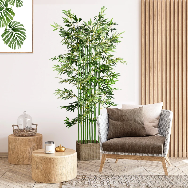 HOMCOM 5ft Tall Artificial Bamboo Tree, Decorative Faux Plant with Pine Wood Base for Indoor Home Office Decor