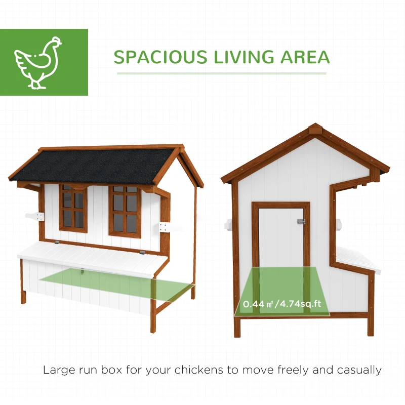 PawHut 47" Chicken Coop, Wooden Chicken House Raised Rabbit Hutch with Waterproof Roof, Nesting Box and Handles for 3-5 Hens, Poultry Cage Portable Hen Pen for Backyard