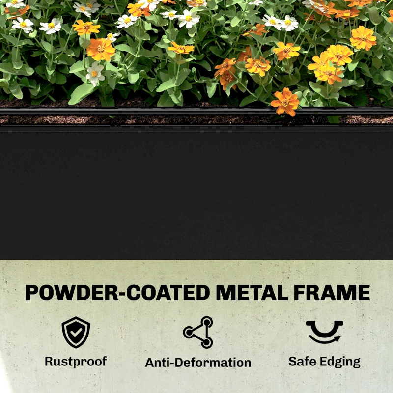 Outsunny Raised Garden Bed with Flip-Up Greenhouse Cover, Metal Elevated Garden Bed with Legs and Drainage Hole, Black