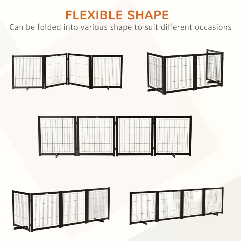PawHut Wooden Dog Gate for Small & Medium Dogs 4 Panel w/ Support Feet Foldable Pet Fence for House Doorway Coffee