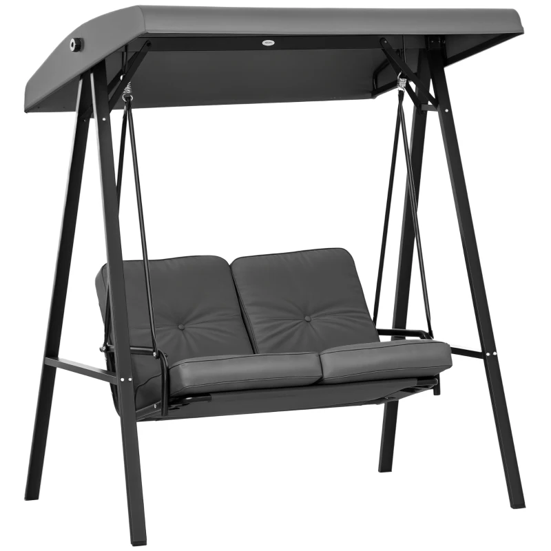 Outsunny 2-Seater Outdoor Porch Swing with Adjustable Canopy, Patio Swing Chair for Garden, Poolside, Backyard, Dark Gray
