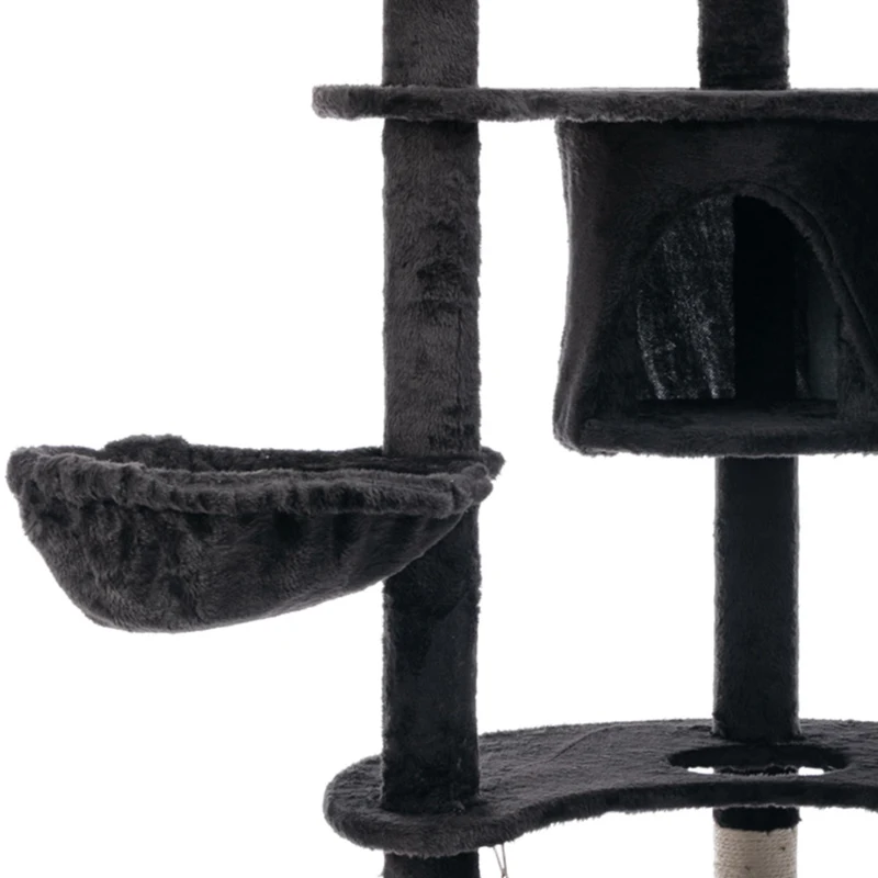 PawHut 60" Multi-Level Plush Cat Tree, Tall Cat Tower with Scratching Posts and 2 Hammocks, Dark Grey