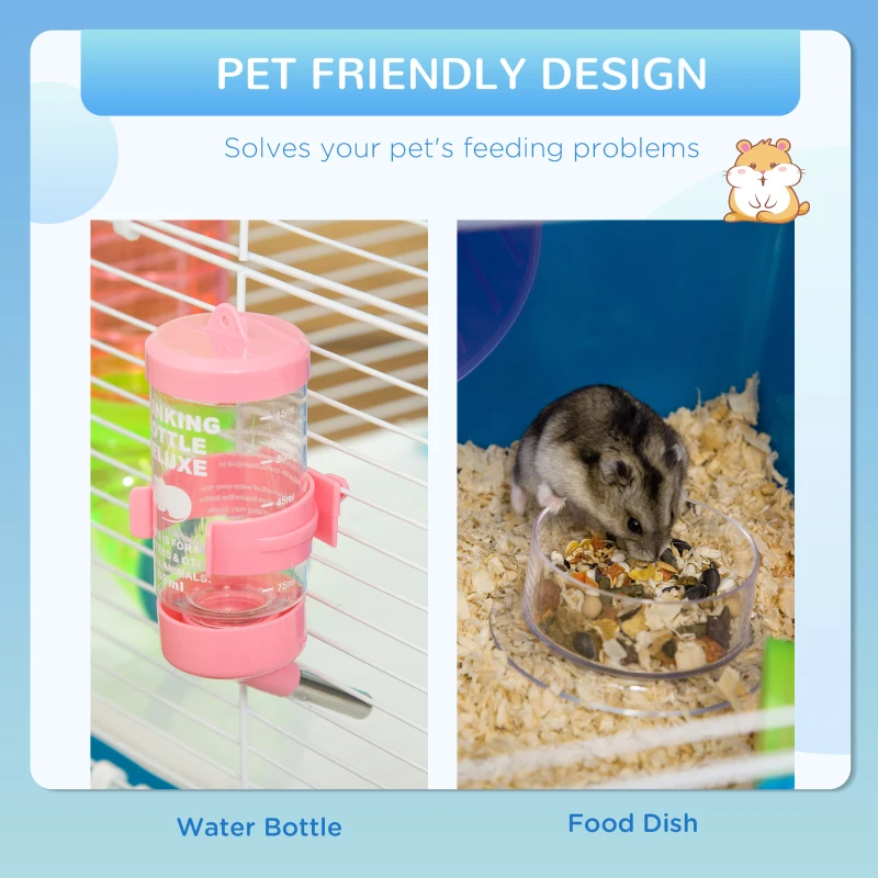 PawHut 23" 5-Tier Hamster Cage with Wheel and Water Bottle, Blue