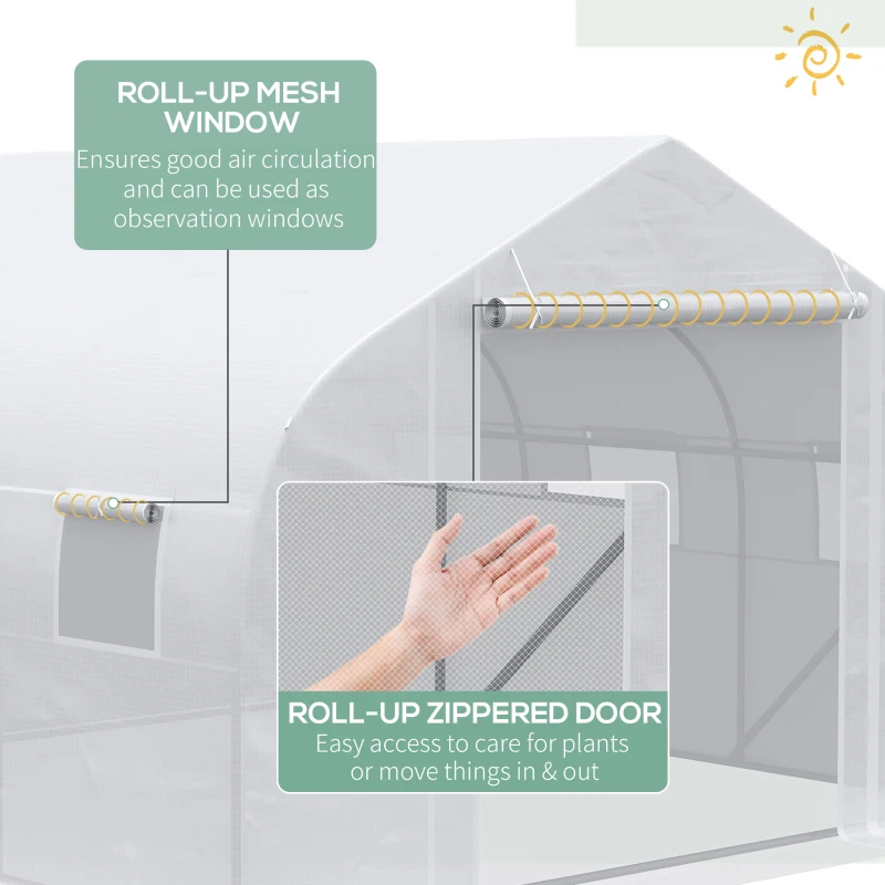 Outsunny 11.5 x10 x6.5 ft Walk-in Tunnel Greenhouse with Zippered Mesh Door and 8 Mesh Windows, Gardening Plant Hot House with Galvanized Steel Hoops, White