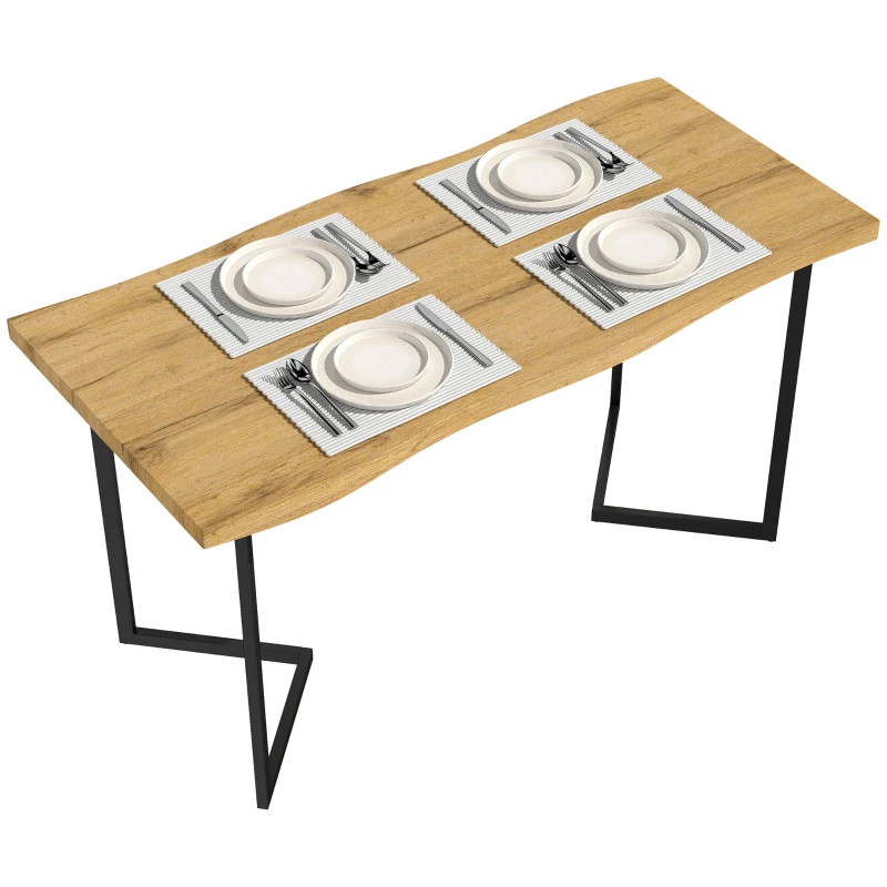 HOMCOM Dining Table Thick Top Kitchen Table Black Alloy Legs Oak Wood Grain